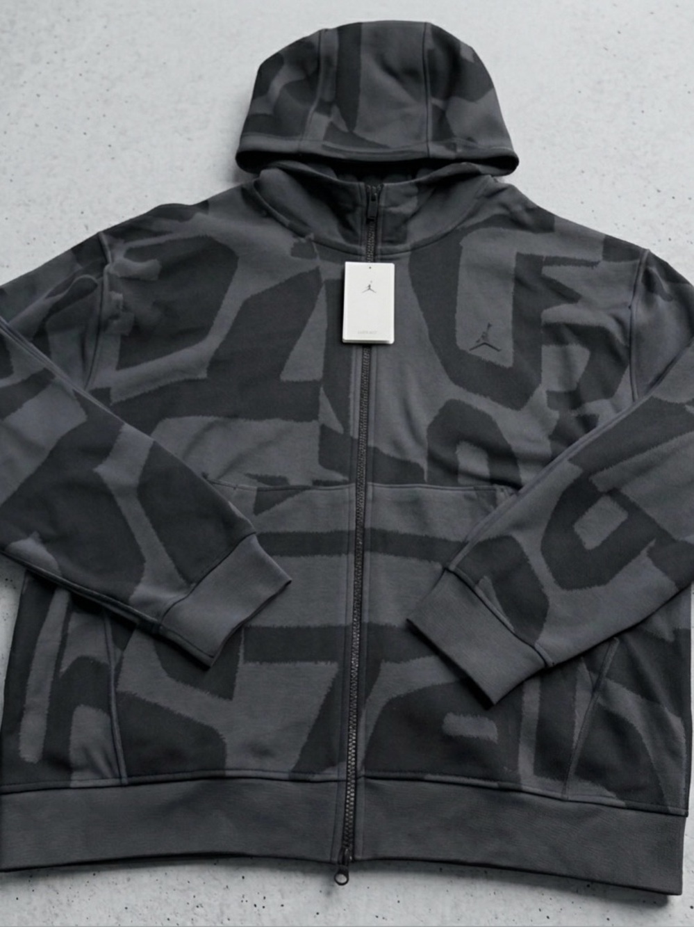 Nike JORDAN Men’s Full Zip Hooded Hoodie Black/Gray Geometric Size XL FV8620-010